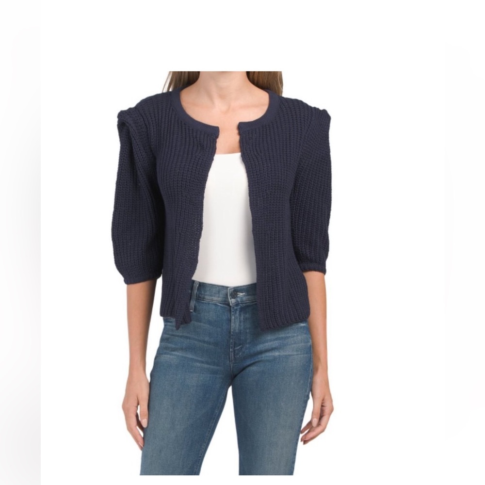 Rain & Rose Navy Puff sleeve open cardigan, NWT